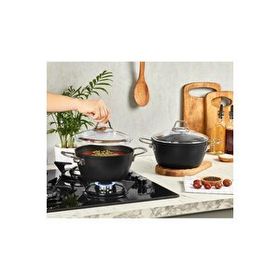 Amboss Dark Cam Kapaklı 24 cm Derin Titanyum Kaplama Granit Tencere