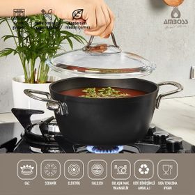 Amboss Dark Cam Kapaklı 24 cm Derin Titanyum Kaplama Granit Tencere
