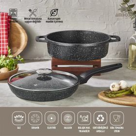 Amboss Montana Siyah 3 Parça Granit Tencere Seti