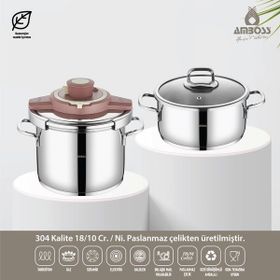 Amboss Ocean Matik Paslanmaz Çelik İndüksiyon Uyumlu Rose 10 lt Düdüklü Tencere Seti