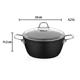 Amboss Power 6 Parça Siyah 26-28 cm Paslanmaz Çelik İndüksiyon Tabanlı ve Yanmaz Yapışmaz Döküm Titanyum Kaplama Cam Kapaklı Tencere Tava Seti