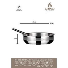 Amboss Saphire 26x07 cm Kapaksız Çelik Tek Saplı Tava