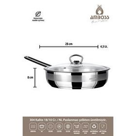 Amboss Saphire 28x08 cm Cam Kapak Çelik Tek Sap Tava