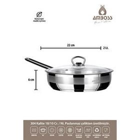 Amboss Saphire Saphire 22x06 cm Cam Kapak Çelik Tek Saplı Tava