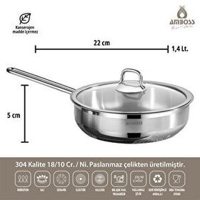 Amboss Saphire Saphire 22x06 cm Cam Kapak Çelik Tek Saplı Tava