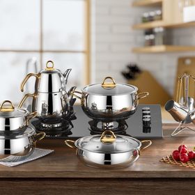 Amboss Sirius 16 Parça Gold Saplı İndüksiyon Tabanlı Paslanmaz Çelik Çeyiz Tencere Seti