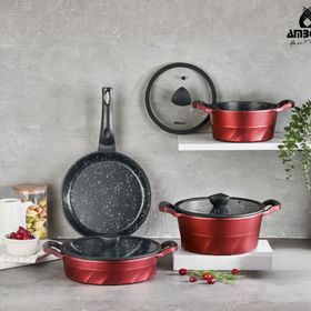 Amboss Vento 7 Parça Kırmızı Döküm Titanyum Kaplama Tencere Tava Seti