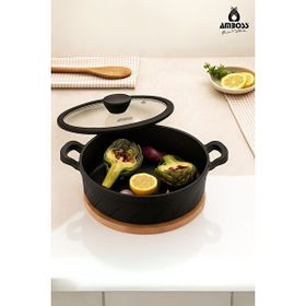 Amboss Vento Döküm Titanyum Kaplama Cam Kapaklı 26x7 cm Basık Tencere