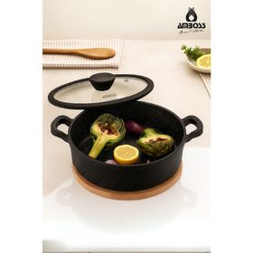 Amboss Vento Döküm Titanyum Kaplama Cam Kapaklı 26x7 cm Basık Tencere