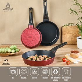 Amboss Vento Döküm Titanyum Kaplama Kırmızı 3 Parça Tava Seti