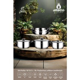 Amboss Winner 7 Parça Paslanmaz Celik Tum Ocaklara Uygun Tava ve Derin Tencere Seti