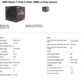 AMD Ryzen 7 2700 3.2GHz-4.1GHz AM4 İşlemci