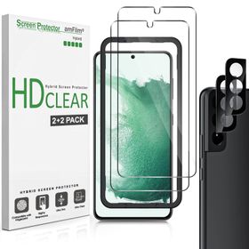 Amfilm Samsung Galaxy S22 Şeffaf 5G 6,1 inç 2'li Paket Hibrit Cep Telefonu Ekran Koruyucusu