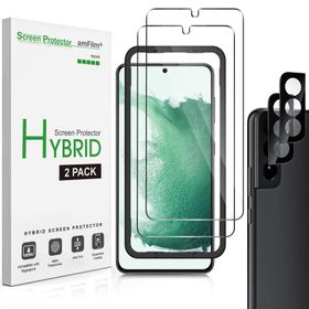 Amfilm Samsung Galaxy S22 Şeffaf 5G 6,1 inç 2'li Paket Hibrit Cep Telefonu Ekran Koruyucusu