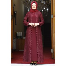 Amine Hüma Bordo Papatya Elbise