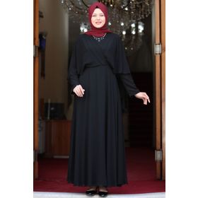 Amine Hüma Ecem Siyah Tesettür Abiye Elbise