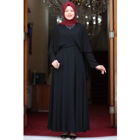 Amine Hüma Ecem Siyah Tesettür Abiye Elbise