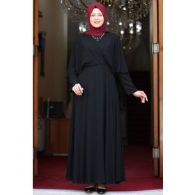 Amine Hüma Ecem Siyah Tesettür Abiye Elbise