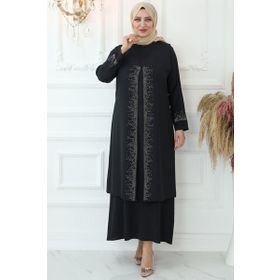 Amine Hüma Filiz Siyah Tesettür Abiye Elbise