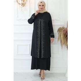 Amine Hüma Filiz Siyah Tesettür Abiye Elbise