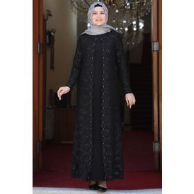 Amine Hüma Papatya Tesettür Abiye Siyah Elbise