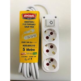 Amiral 3'lü 5 mt Anahtarlı Priz