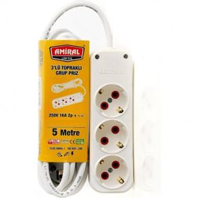Amiral 3'lü 5 mt Anahtarlı Priz