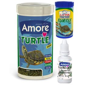 Amore Turtle Green Sticks 1 lt Lotus 100 ml Kutu Kaplumbağa Yemi ve Vitamini