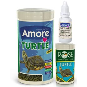 Amore Turtle Green Sticks 1000 ml Rose 250 ml Su Kaplumbağası Yemi ve Vitamin