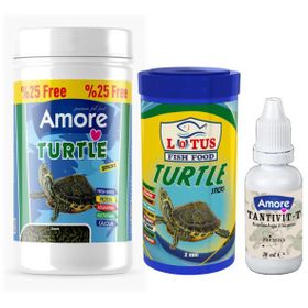 Amore Turtle Green Sticks 125 ml + Lotus 100 ml Su Kaplumbağası Yemi ve Vitamin Seti