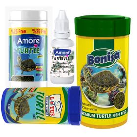 Amore Turtle Green Sticks 125+250+100 ml Bonisa Lotus Su Kaplumbağası Yemi ve Vitamin Seti