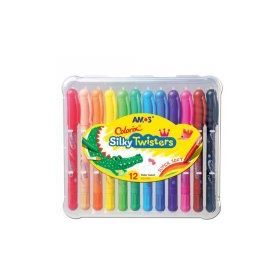 Amos Silky Twisters 12 Renk Üçü Bir Arada Jel Tipi Mum Boya