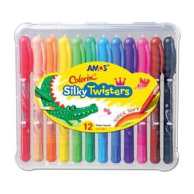 Amos Silky Twisters 12 Renk Üçü Bir Arada Jel Tipi Mum Boya