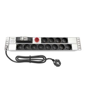 AMP Connect 19" 1U 12'li Schuko Sigortalı Volt/Amper Göstergeli Kabinet Grup Prizi