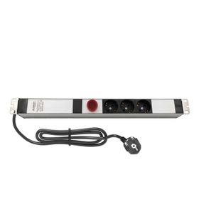 AMP Connect 19" 1U 3'lü Schuko Anahtarlı Volt/Amper Göstergeli Kabinet Grup Prizi