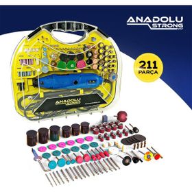 Anadolu Strong 6 Kademe Devir Ayarlı 211 Parça Çantalı Gravür Hobi Taşlama Seti
