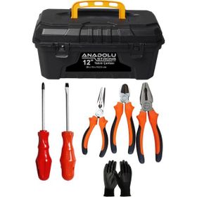 Anadolu Strong 80 mm Pense -160 mm Kargaburun -160 mm Yan Keski - Yıldız Düz Tornavida - Eldiven 5'li Kombine Set Takım Çantası