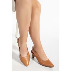 Analin Shoes 2906 Taba Hakiki Deri Bilekten Bağlı Kadın Topuklu Ayakkabı