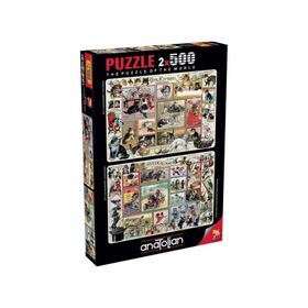 Anatolian 2 x 500 Parça Sevimli Kediler - Komik Köpekler Puzzle -