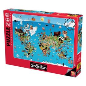 Anatolian 260 Parça Karikatür Dünya Haritası Puzzle