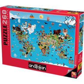 Anatolian 3338 260 Parça Karikatür Dünya Haritası Puzzle