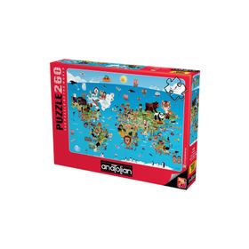 Anatolian 3338 260 Parça Karikatür Dünya Haritası Puzzle