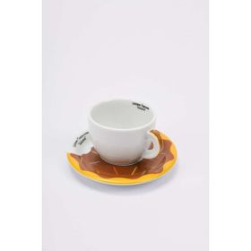 Ancap Edex Goloserie Kahverengi Sarı 180 ml Porselen Cappuccino Tabak ve Fincan Takımı