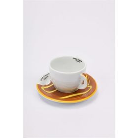 Ancap Edex Goloserie Kahverengi Sarı 180 ml Porselen Cappuccino Tabak ve Fincan Takımı