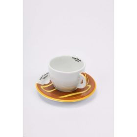 Ancap Edex Goloserie Kahverengi Sarı 180 ml Porselen Cappuccino Tabak ve Fincan Takımı