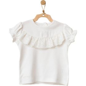 Andy Wawa AC21753 Ekru 1-3 Ay Kız Bebek Önden Fırfırlı Detaylı Beyaz T-Shirt