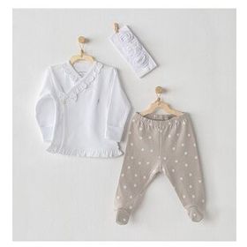 Andy Wawa AC23666 Beige & White 3'lü Bebek Zıbın Takımı