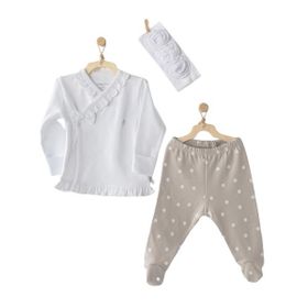 Andy Wawa AC23666 Beige & White 3'lü Bebek Zıbın Takımı