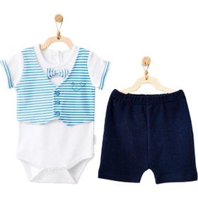 Andywawa AC21554R Erkek Bebek Balina Motifli Papyonlu Tulum Şort Takımı