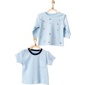 Andywawa AC21606R Erkek Bebek Yelken Motifli Mavi 2'li Tişört Takımı